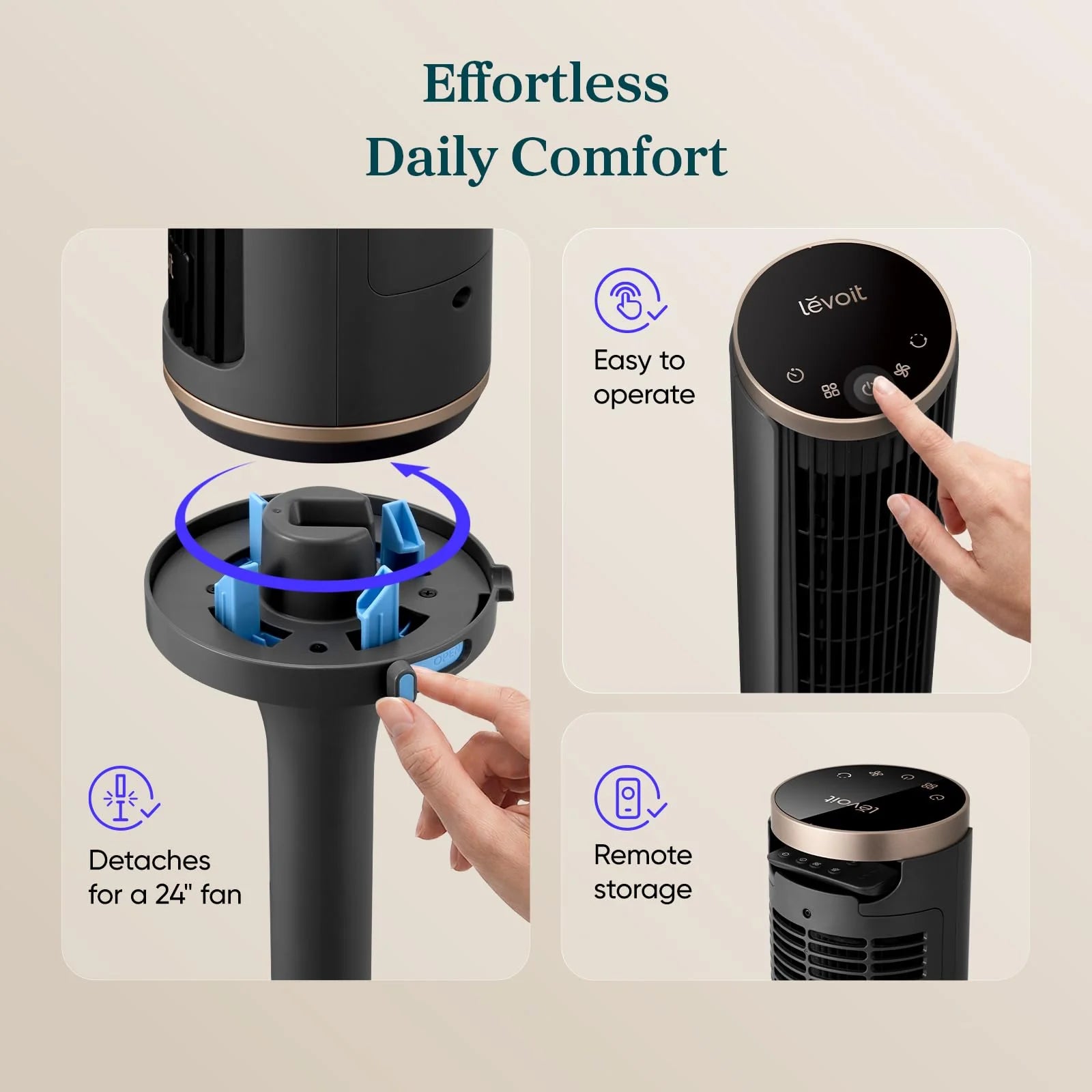 LEVOIT Windi Lift Smart Tower Fan